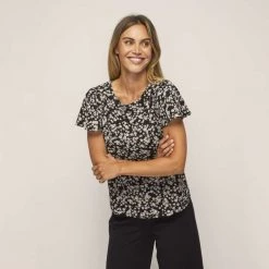 Khoko Smart Fan Sleeve Top Black Ditsy 12 Khoko Smart Fan Sleeve Top Black Ditsy -women's clothing Sales 624789 C 0001 24 6