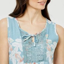 Sash & Rose Woven Broderie Trim Nightie Blue