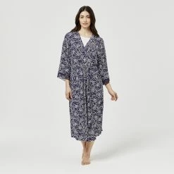 Sash & Rose Jersey Kimono Gown Navy & Ivory -women's clothing Sales 624818 C 1411 41