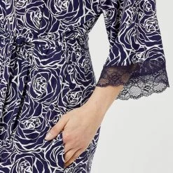 Sash & Rose Jersey Kimono Gown Navy & Ivory