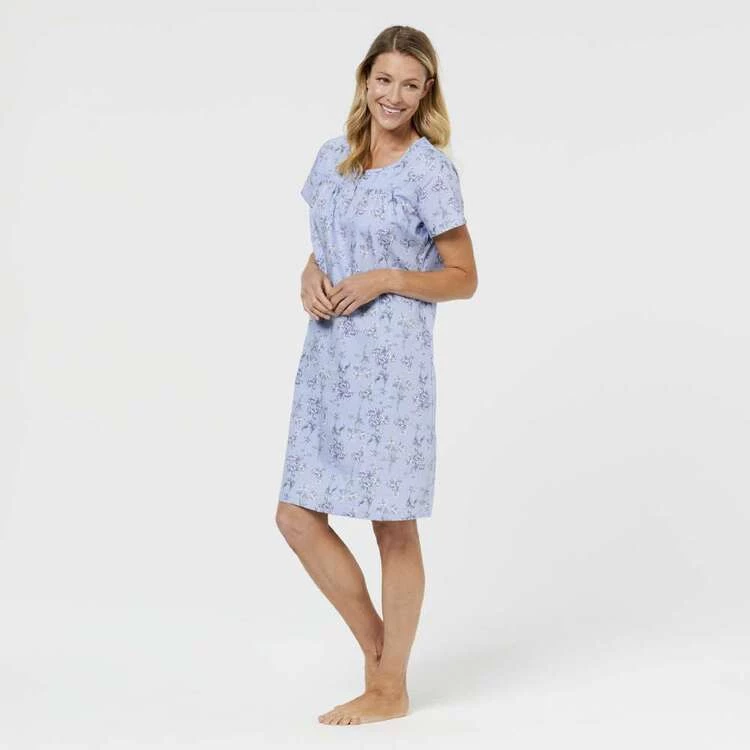 Sash & Rose Traditional Woven Cotton Nightie Blue & Floral 5 Sash & Rose Traditional Woven Cotton Nightie Blue & Floral - Image 3