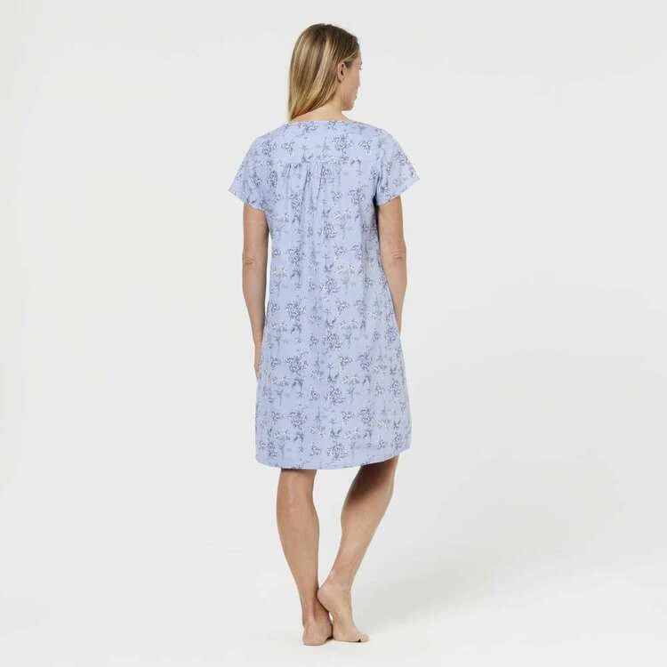Sash & Rose Traditional Woven Cotton Nightie Blue & Floral 4 Sash & Rose Traditional Woven Cotton Nightie Blue & Floral - Image 2