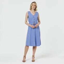 Khoko Smart Belted Button Dress Cornflower -women's clothing Sales 624866 C 0431 28