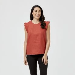 Khoko Smart Flutter Sleeve Linen Top Terra -women's clothing Sales 624868 C 0801 46