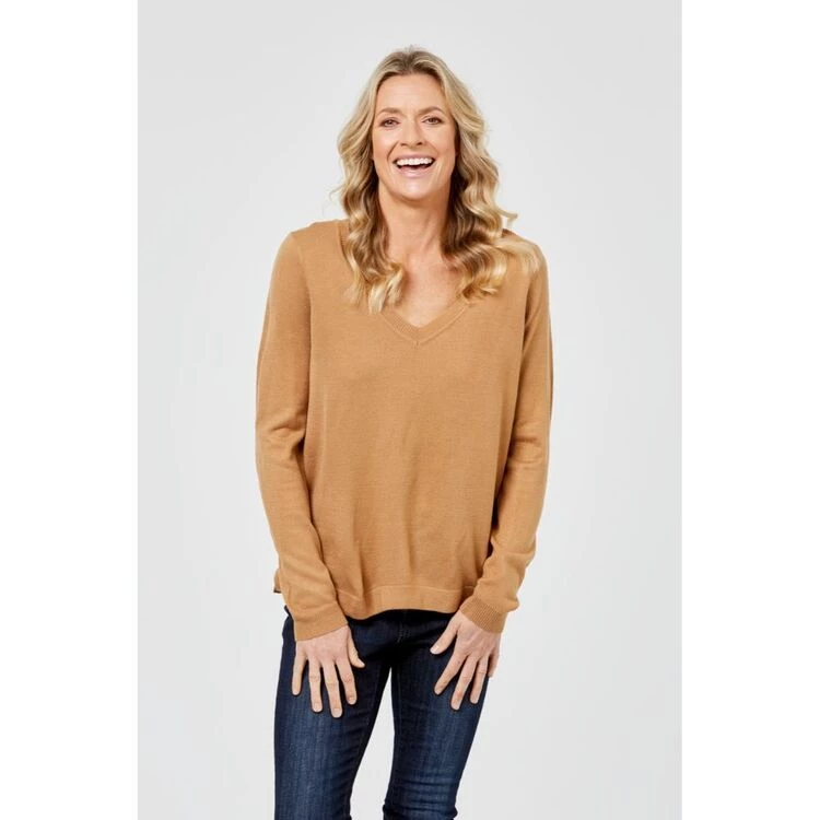 Khoko Collection Vee Neck Knit Caramel 6 Khoko Collection Vee Neck Knit Caramel - Image 4