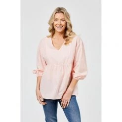 Khoko Collection Cotton Peasant Blouse Peach -women's clothing Sales 625139 C 0681 45