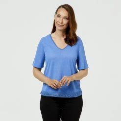 Savannah Lace Detail Vee Neck Top Blue -women's clothing Sales 625156 C 0400 00