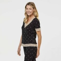 Jane Lamerton Spot Lace Sleep Tee Beige & Black -women's clothing Sales 625386 C 1250 02 2