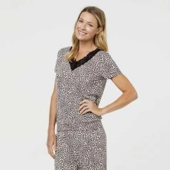 Jane Lamerton Leopard Lace Sleep Tee Camel -women's clothing Sales 625390 C 0251 24 2