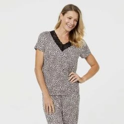 Jane Lamerton Leopard Lace Sleep Tee Camel -women's clothing Sales 625390 C 0251 24