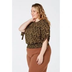 Khoko Plus Shirred Waist Top Leaf Print -women's clothing Sales 625520 C 1330 10 2