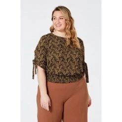 Khoko Plus Shirred Waist Top Leaf Print -women's clothing Sales 625520 C 1330 10