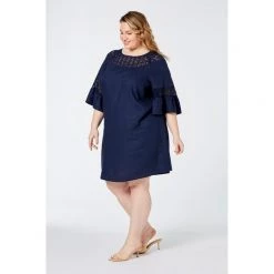 Khoko Plus Linen Blend Crochet Dress Navy -women's clothing Sales 625521 C 0410 00 2