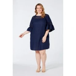 Khoko Plus Linen Blend Crochet Dress Navy -women's clothing Sales 625521 C 0410 00