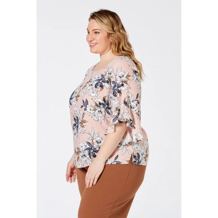 Khoko Plus Linen Blend Ruffle Sleeve Top Floral 5 Khoko Plus Linen Blend Ruffle Sleeve Top Floral - Image 3