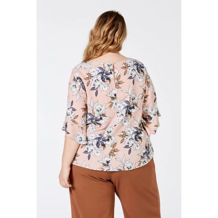 Khoko Plus Linen Blend Ruffle Sleeve Top Floral 4 Khoko Plus Linen Blend Ruffle Sleeve Top Floral - Image 2