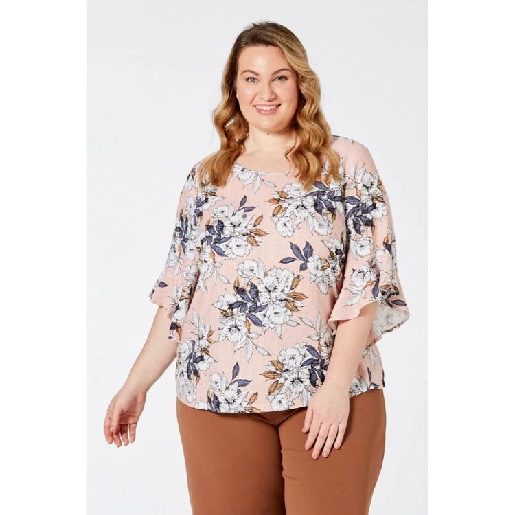 Khoko Plus Linen Blend Ruffle Sleeve Top Floral 6 Khoko Plus Linen Blend Ruffle Sleeve Top Floral - Image 4