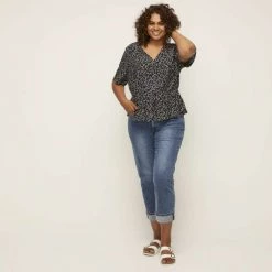 Khoko Plus Button Through Top Blue Print -women's clothing Sales 625556 C 1400 76