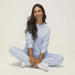 Anthology Contrast Stitch Sweat Shirt Baby Blue -women's clothing Sales 625744 C 0450 19 3