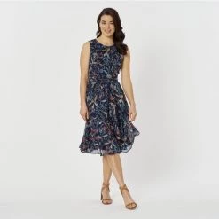 Khoko Smart Flippy Dress Navy & Print -women's clothing Sales 626645 C 1412 04