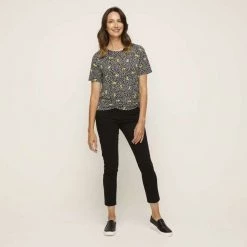 Khoko Smart Short Sleeve Festoon Top Black Print -women's clothing Sales 626646 C 1007 80