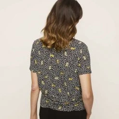 Khoko Smart Short Sleeve Festoon Top Black Print -women's clothing Sales 626646 C 1007 80 3