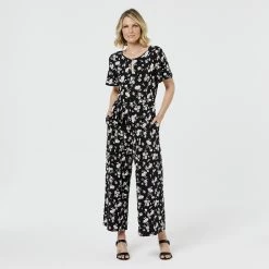 Leona Edmiston Ruby Jersey Jumpsuit Black & Print -women's clothing Sales 626684 C 1006 73
