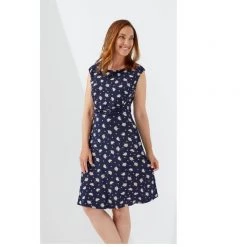 Savannah Fit And Flare Jersey Dress Navy & Print