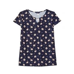 Savannah Silver Bar Keyhole Jersey Top Navy & Print