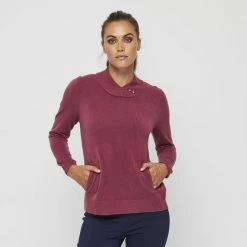 Savannah Button Neck Jumper Burgundy -women's clothing Sales 627415 C 0601 21