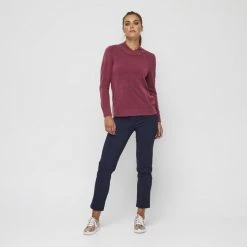 Savannah Button Neck Jumper Burgundy -women's clothing Sales 627415 C 0601 21 3