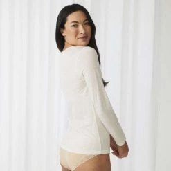 Sash & Rose Merino Long Sleeve Thermal Top Ivory -women's clothing Sales 628343 C 0271 70 2