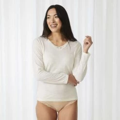 Sash & Rose Merino Long Sleeve Thermal Top Ivory -women's clothing Sales 628343 C 0271 70