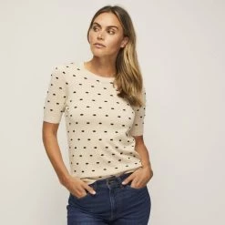 Khoko Smart Puff Sleeve Sweater Cream & Black -women's clothing Sales 628394 C 1270 22 3