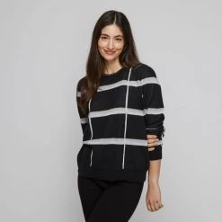 Khoko Smart Check Funnel Sweater Black & Ivory -women's clothing Sales 628398 C 1006 17 3