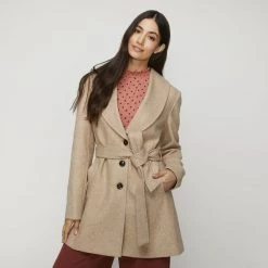 Leona Edmiston Ruby Oatmeal Fur Trim Coat Oatmeal