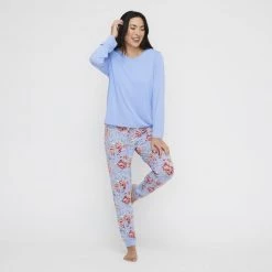 Sash & Rose Long Jersey PJ Set Blue -women's clothing Sales 628555 C 0400 00