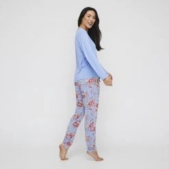 Sash & Rose Long Jersey PJ Set Blue -women's clothing Sales 628555 C 0400 00 5