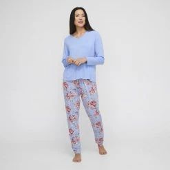 Sash & Rose Long Jersey PJ Set Blue -women's clothing Sales 628555 C 0400 00 7