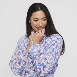 Sash & Rose Print Fleece Gown Leopard