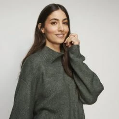 Khoko Collection High Neck Cosy Jumper Khaki -women's clothing Sales 628569 C 0921 12 4