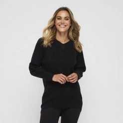 Khoko Collection Cosy Vee Neck Rib Detail Jumper Black -women's clothing Sales 628574 C 0001 00