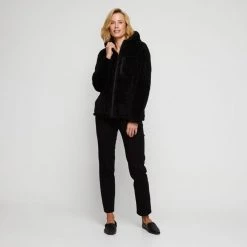 Savannah Coral Fleece Jacket With Hood Black -women's clothing Sales 628951 C 0001 00