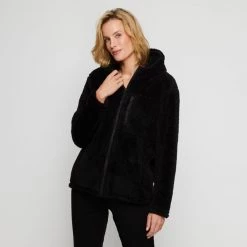 Savannah Coral Fleece Jacket With Hood Black -women's clothing Sales 628951 C 0001 00 3