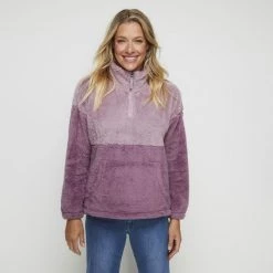 Savannah Spliced Quarter Zip Fleece Grape -women's clothing Sales 628955 C 0312 21