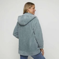 Savannah Longline Sherpa Fleece Jacket Dust Blue -women's clothing Sales 628958 C 0451 04 2