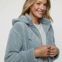 Savannah Longline Sherpa Fleece Jacket Dust Blue -women's clothing Sales 628958 C 0451 04