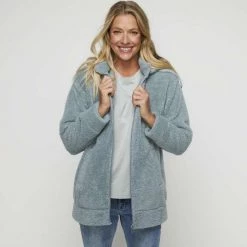 Savannah Longline Sherpa Fleece Jacket Dust Blue -women's clothing Sales 628958 C 0451 04 3