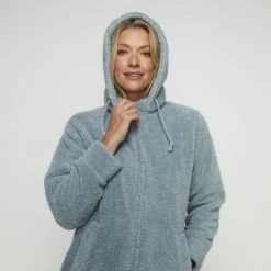 Savannah Longline Sherpa Fleece Jacket Dust Blue