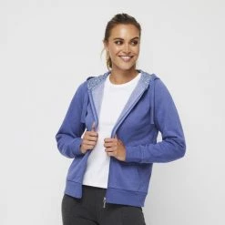 Savannah Printed Hood Fleece Top Blue Marle -women's clothing Sales 628959 C 0460 03